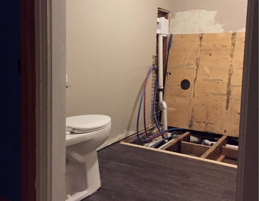 bathroom-remodel bathroom remodeling with pipes and plumbing system